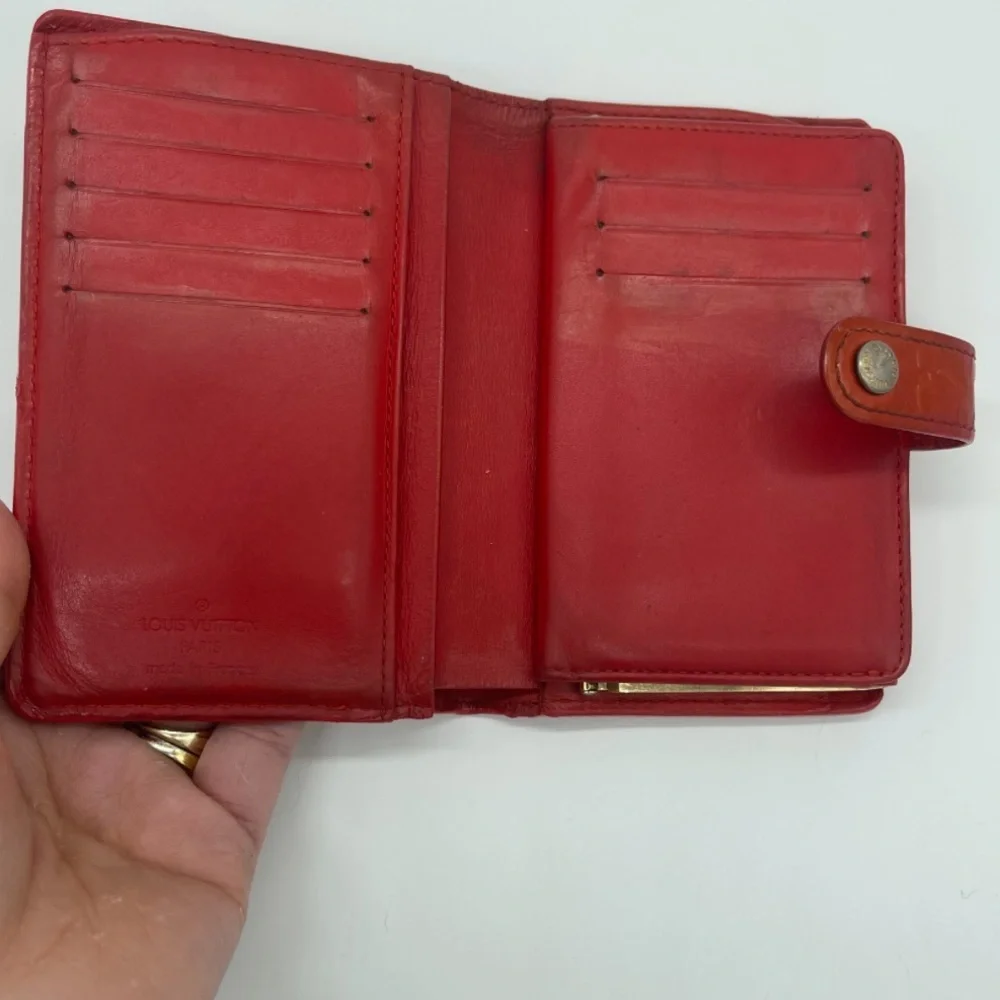 Louis Vuitton Monogram Red Vernis French Kisslock Bifold Wallet Snap Leather